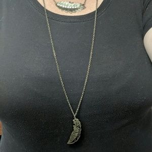Layered Brass Feather Necklace